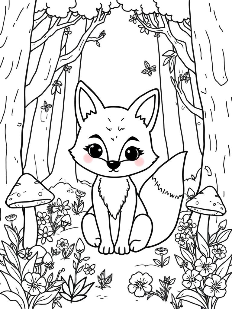 Cute fox coloring page with bold clean lines