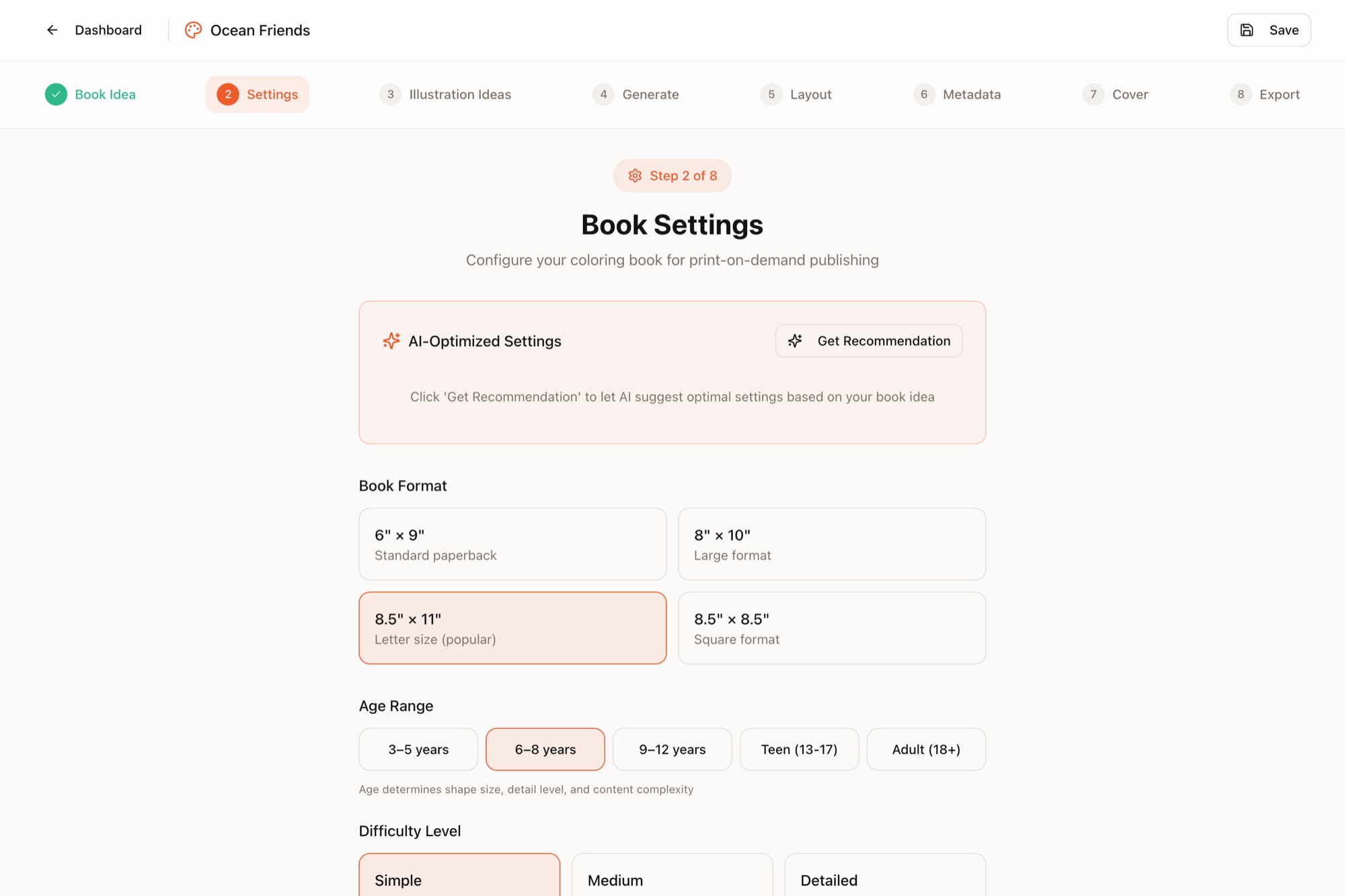 Configure Book Settings — app screenshot